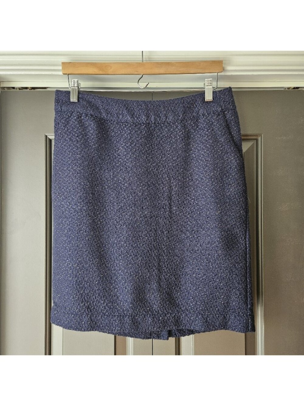 Merona Pencil Skirt Womens Size 10 Tweed Blue Gold Holiday Party Preppy Academia